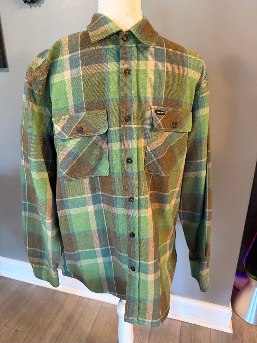 Brixton Green Brown Plaid Button-Down Shirt